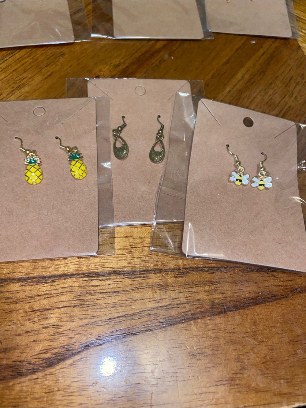 Cute Pineapple & Bee Dangle Earring Trio - Yellow & Gold